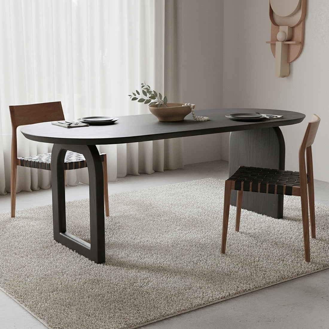 Bullnose eettafel zwart 180 cm - mix onderstel