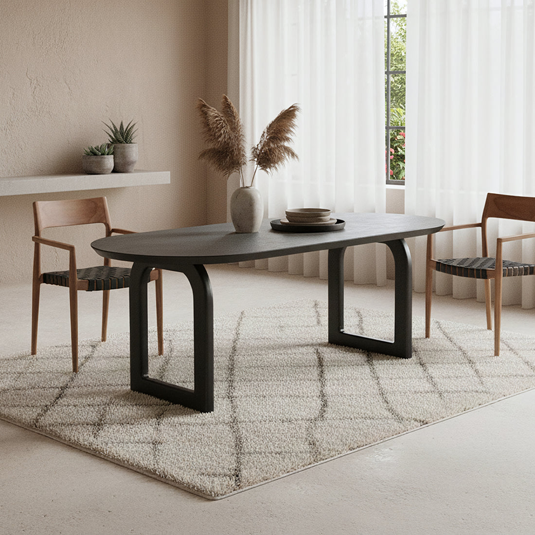 Bullnose eettafel zwart 180 cm - open onderstel