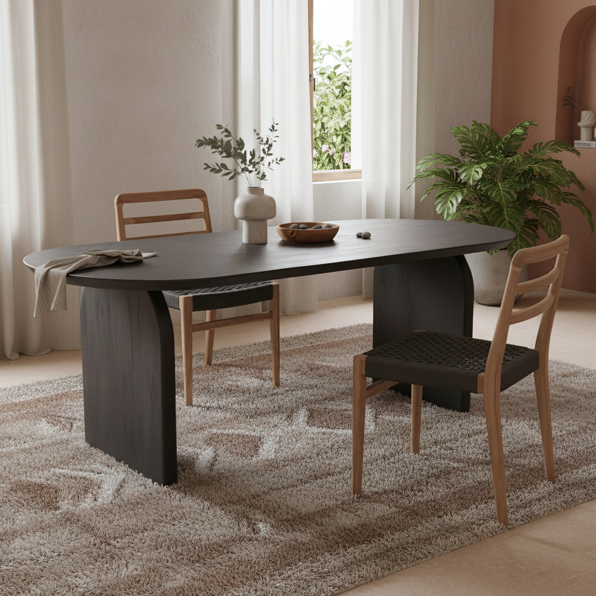 Bullnose eettafel zwart 180 cm - gesloten onderstel