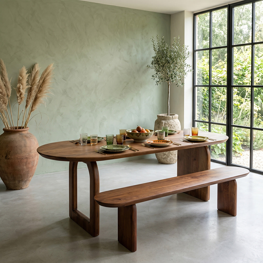 Bullnose eettafel bruin 180 cm - mix onderstel