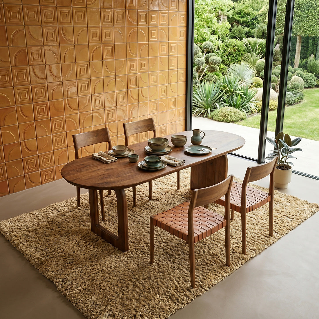 Bullnose Dining Table Brown 200 cm - Mixed Base