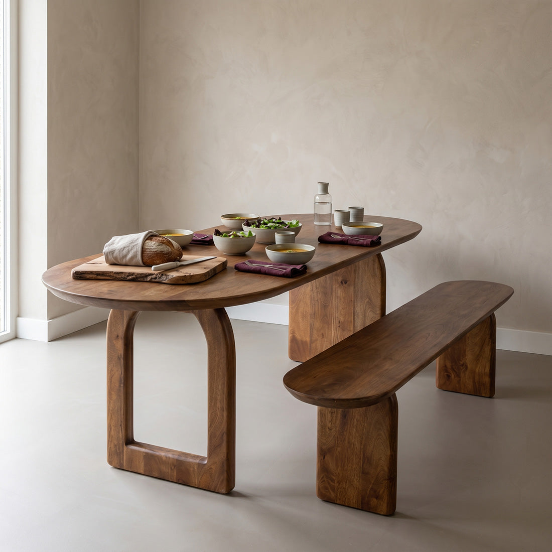 Bullnose Dining Table Brown 200 cm - Mixed Base