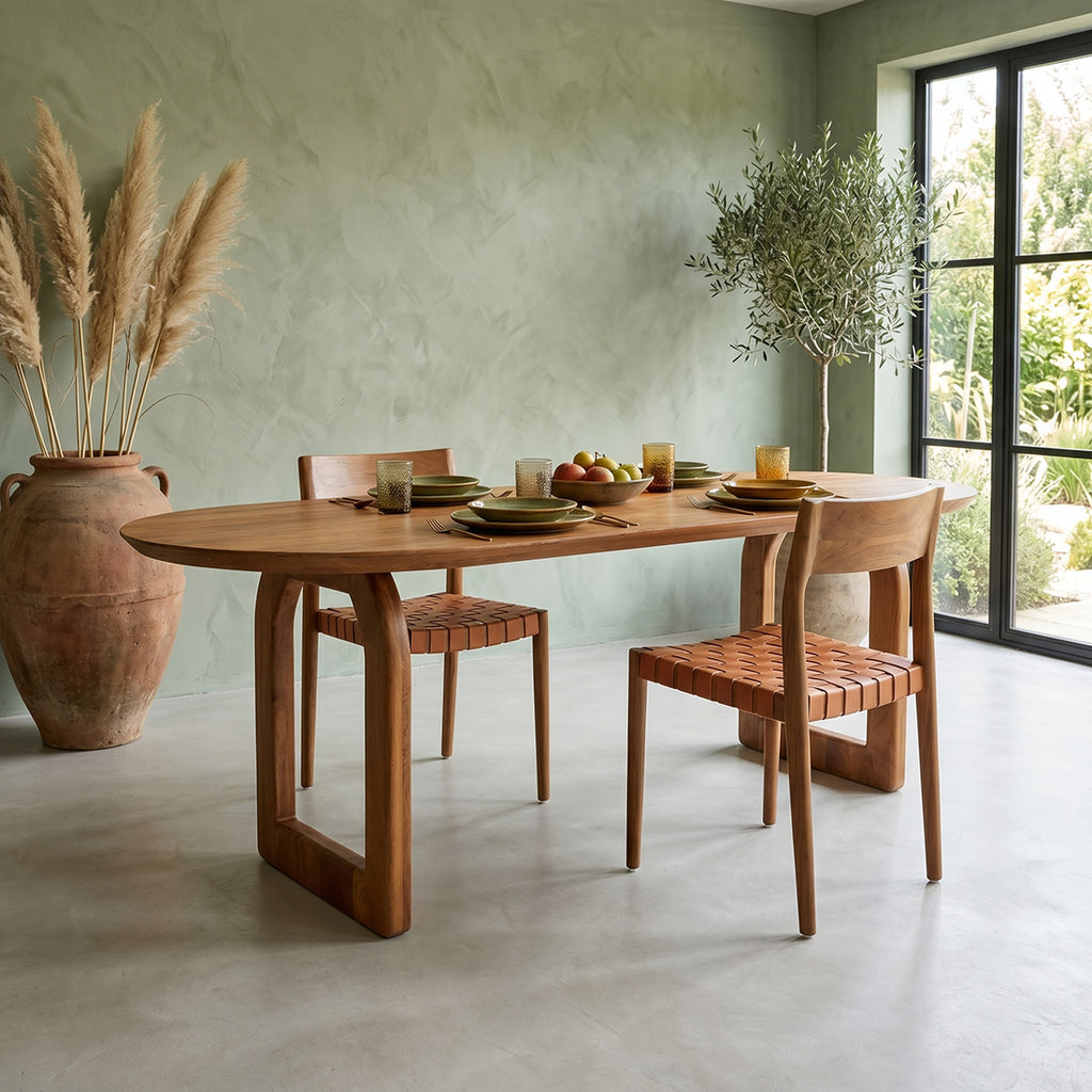 Bullnose dining table brown 200 cm - open base