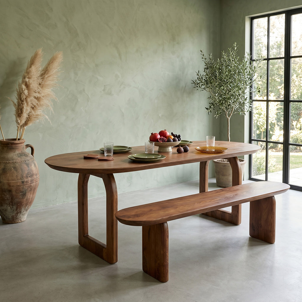 Bullnose dining table brown 200 cm - open base