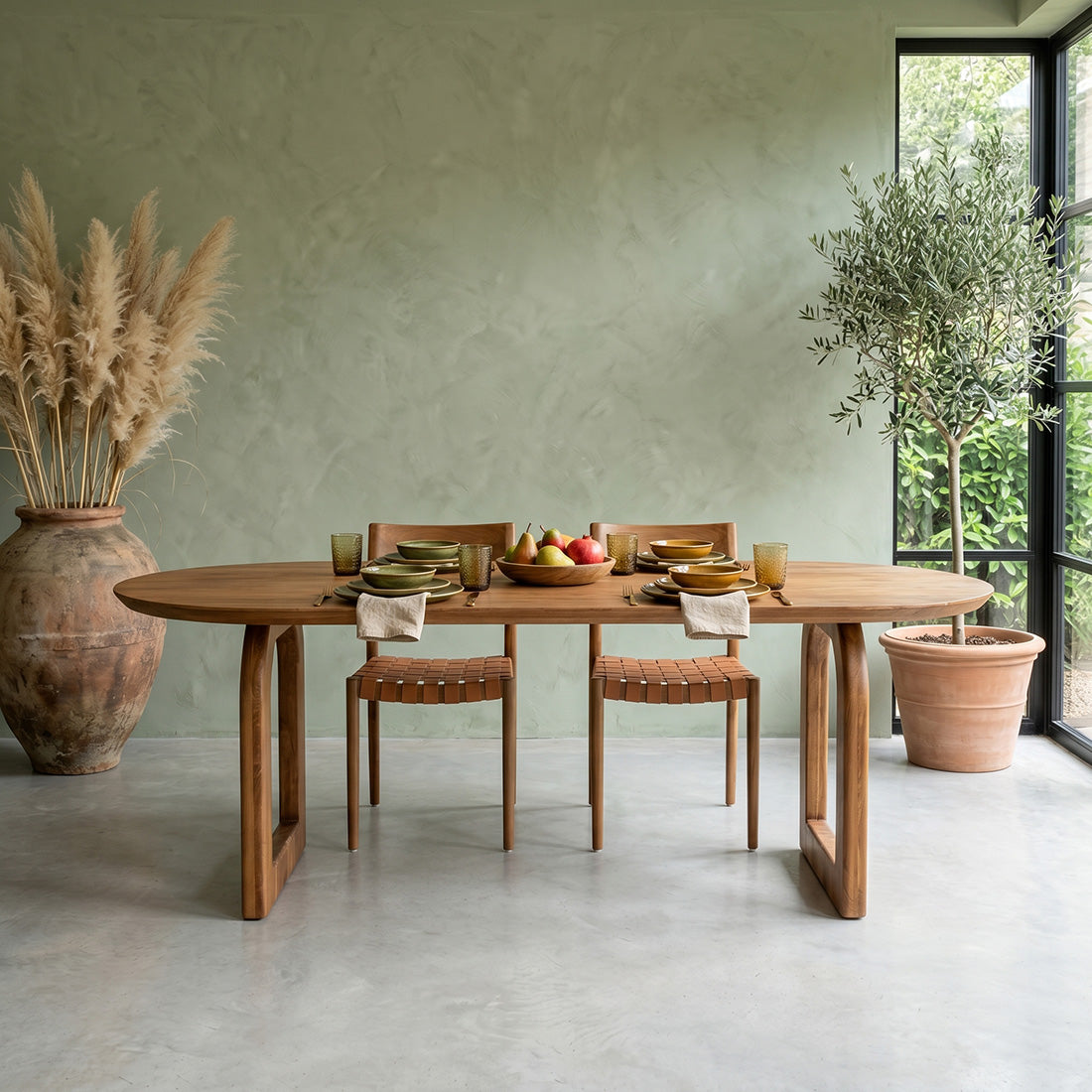 Bullnose dining table brown 200 cm - open base