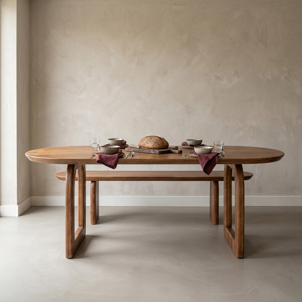 Bullnose dining table brown 200 cm - open base