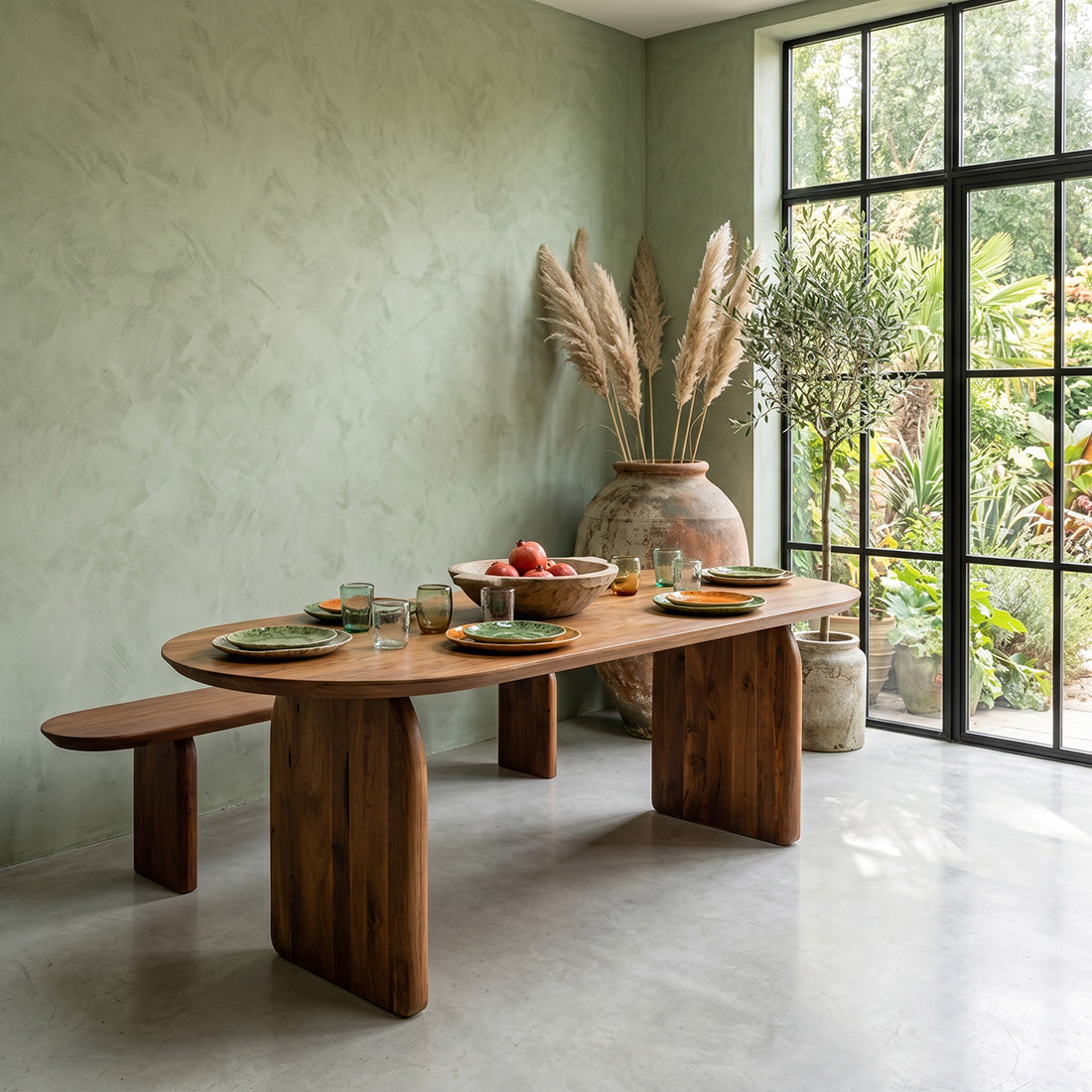 Bullnose eettafel bruin 200 cm - gesloten onderstel