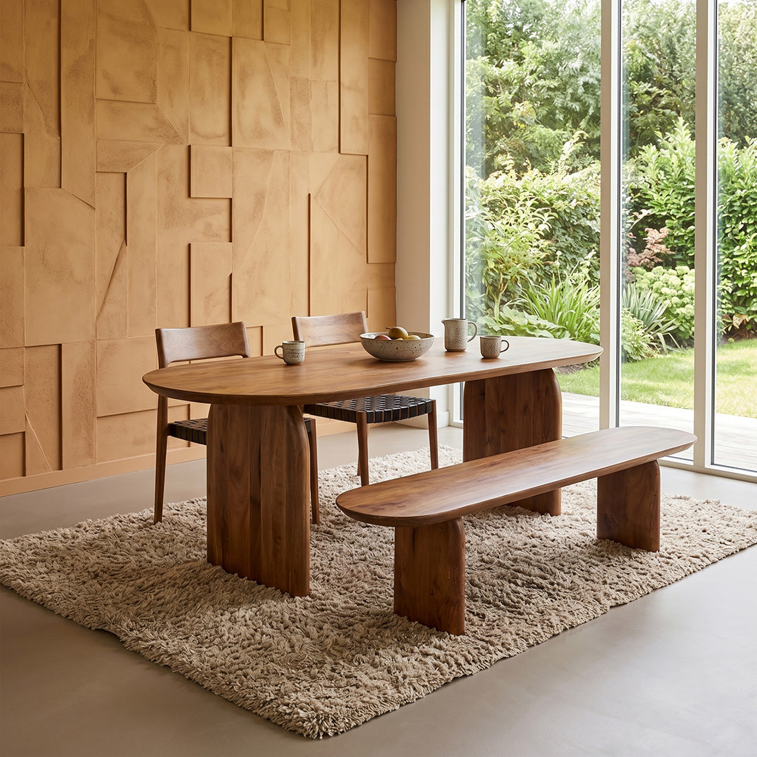 Bullnose dining table brown 200 cm - closed base