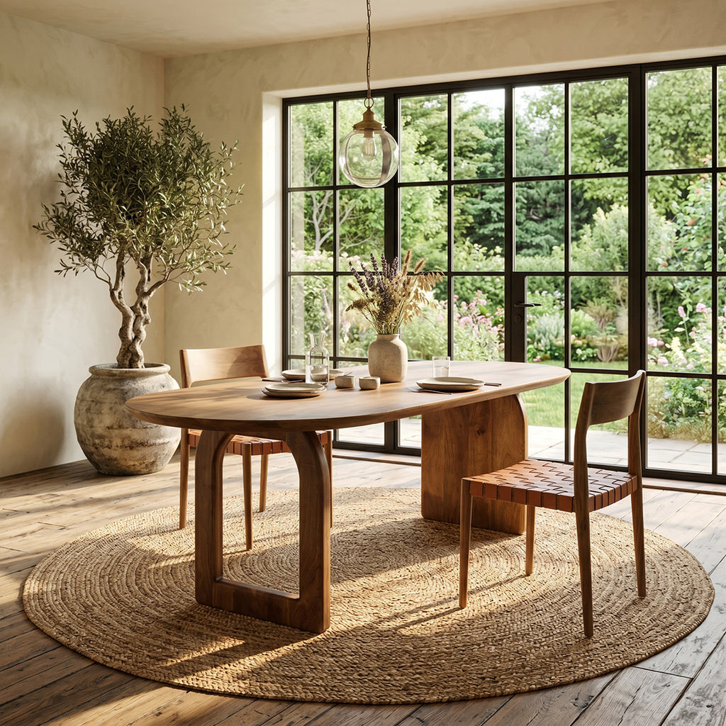 Bullnose dining table brown 240 cm - mixed base