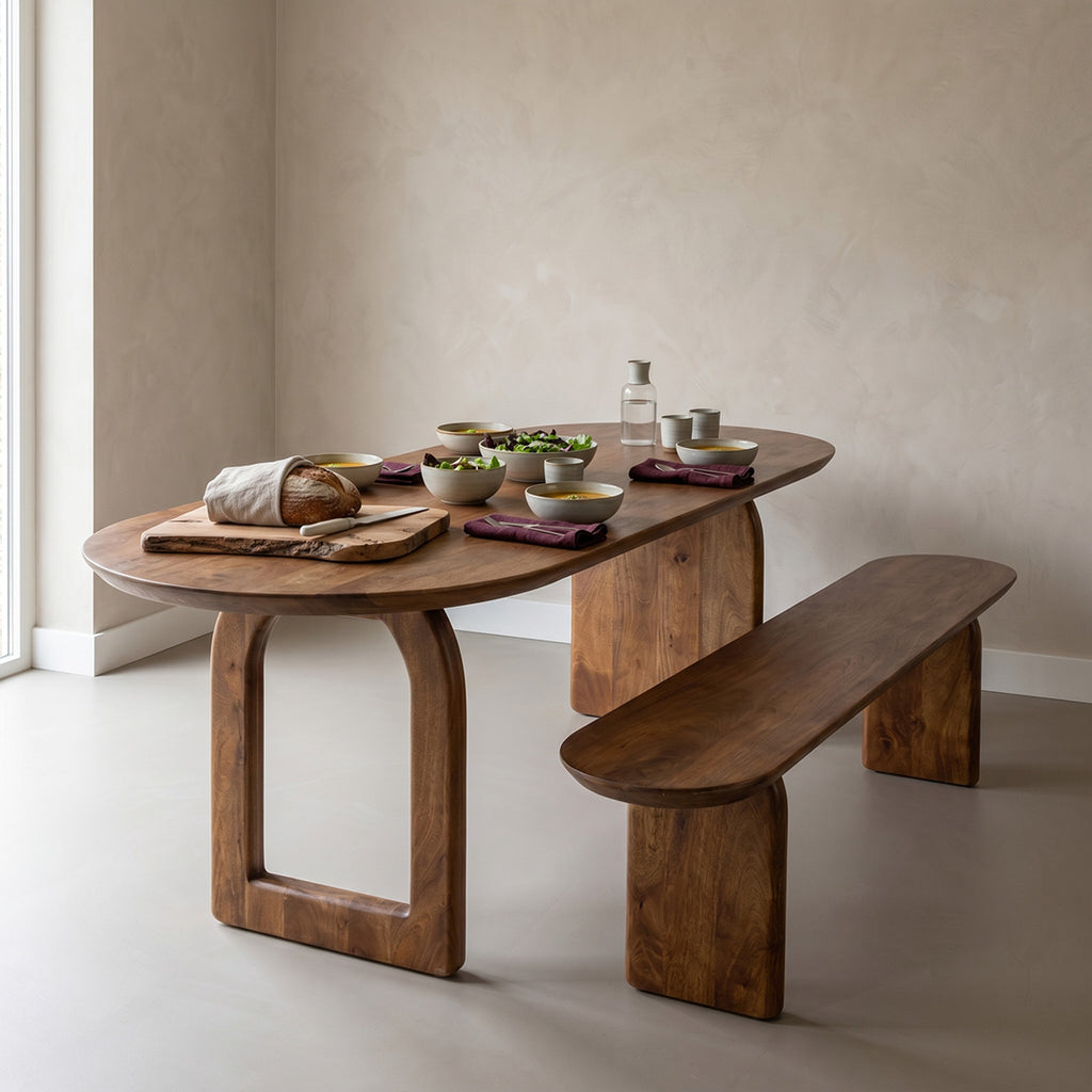 Bullnose dining table brown 240 cm - mixed base