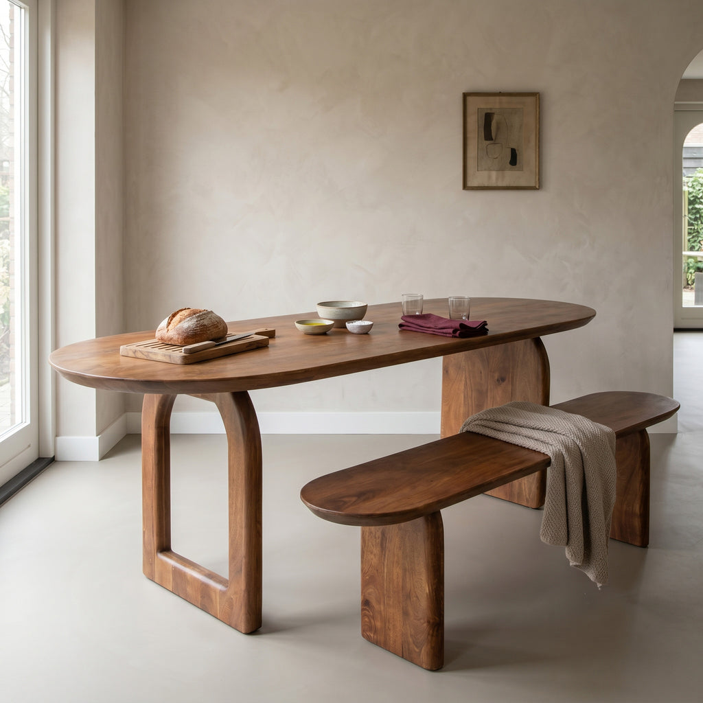 Bullnose dining table brown 240 cm - mixed base