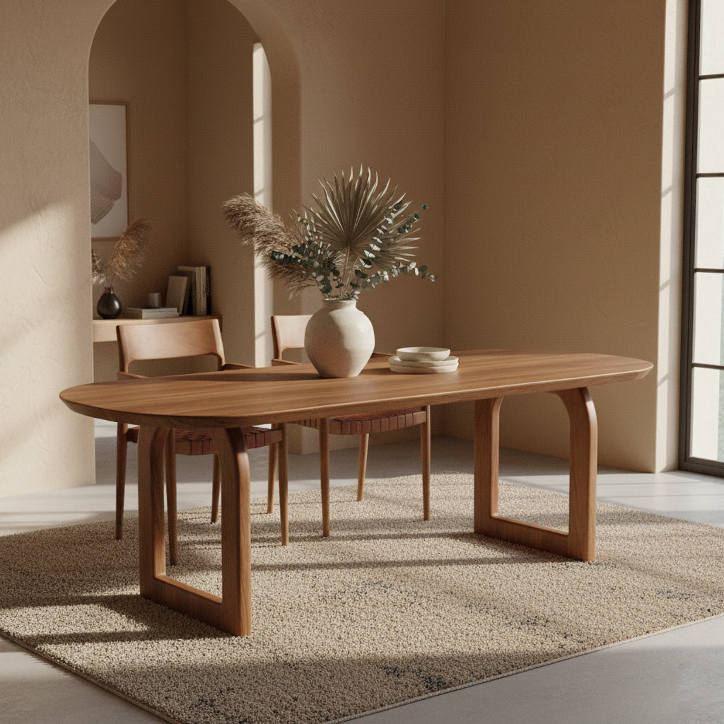 Bullnose dining table brown 240 cm - open base