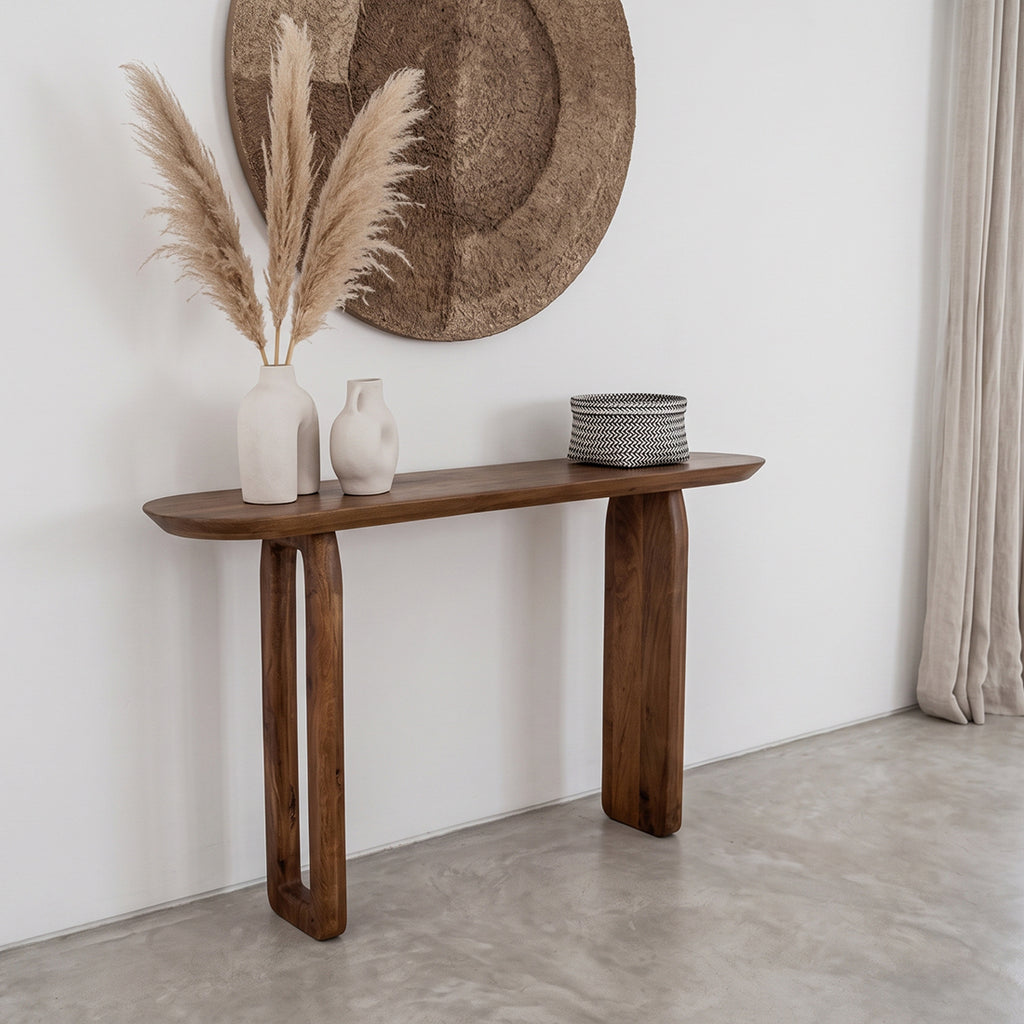 Wandkonsole aus Mangoholz Bullnose braun - 140x35x80 cm