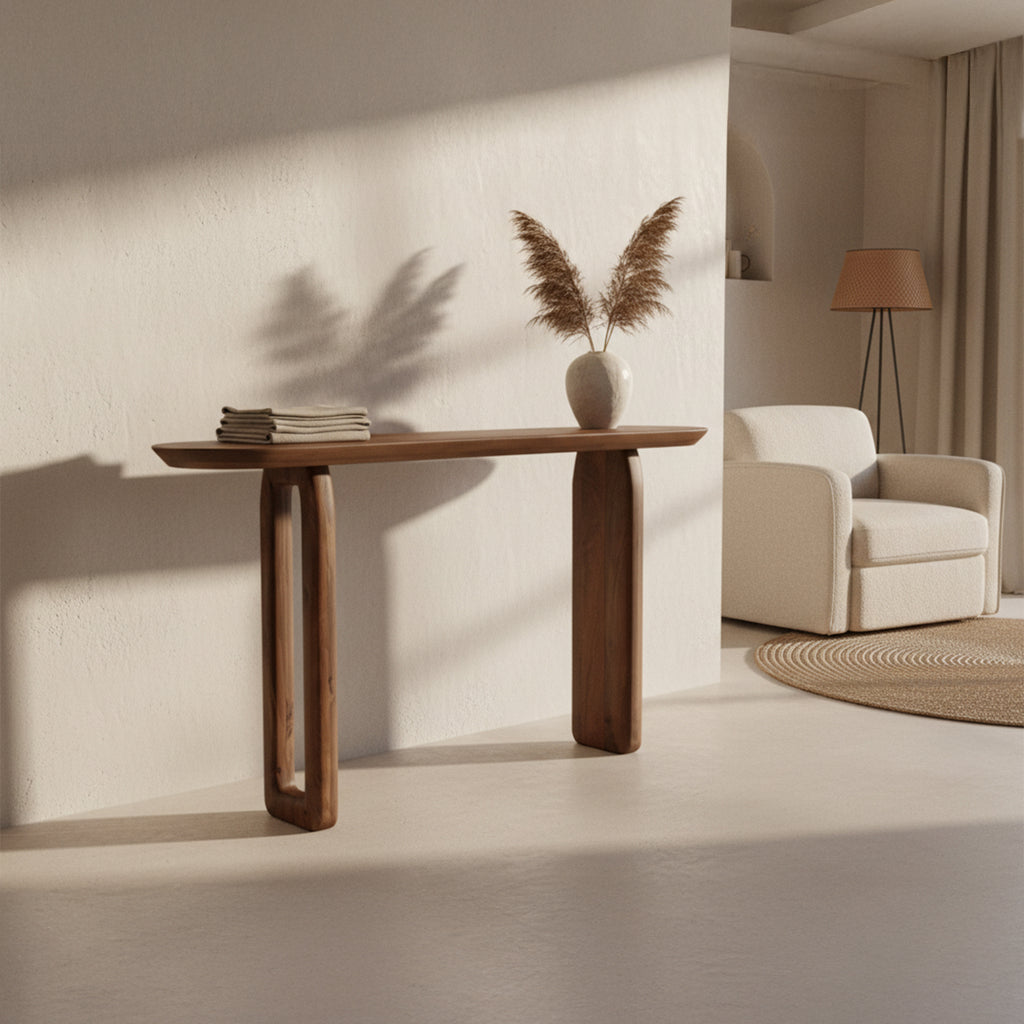 Bullnose mangohouten wandtafel bruin - 140x35x80 cm