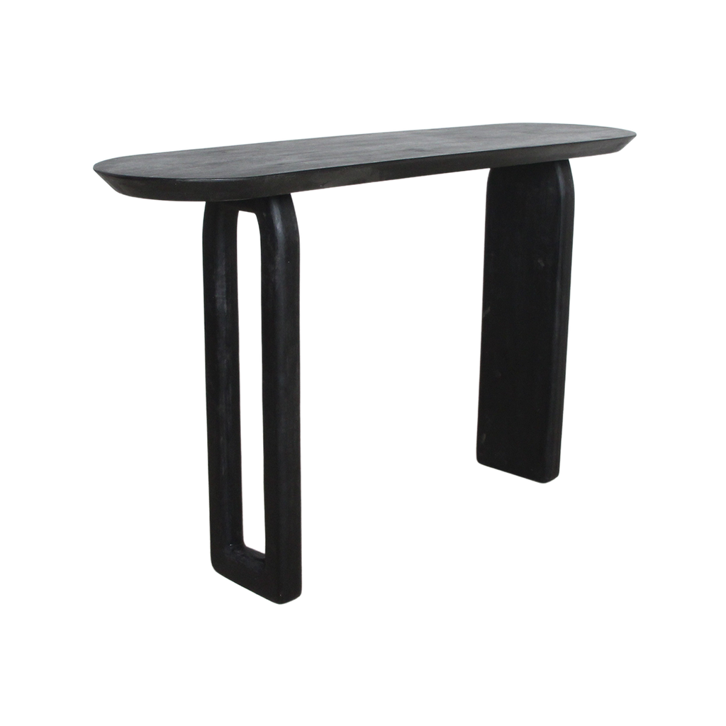 Bullnose mangohouten wandtafel zwart -140x35x80 cm