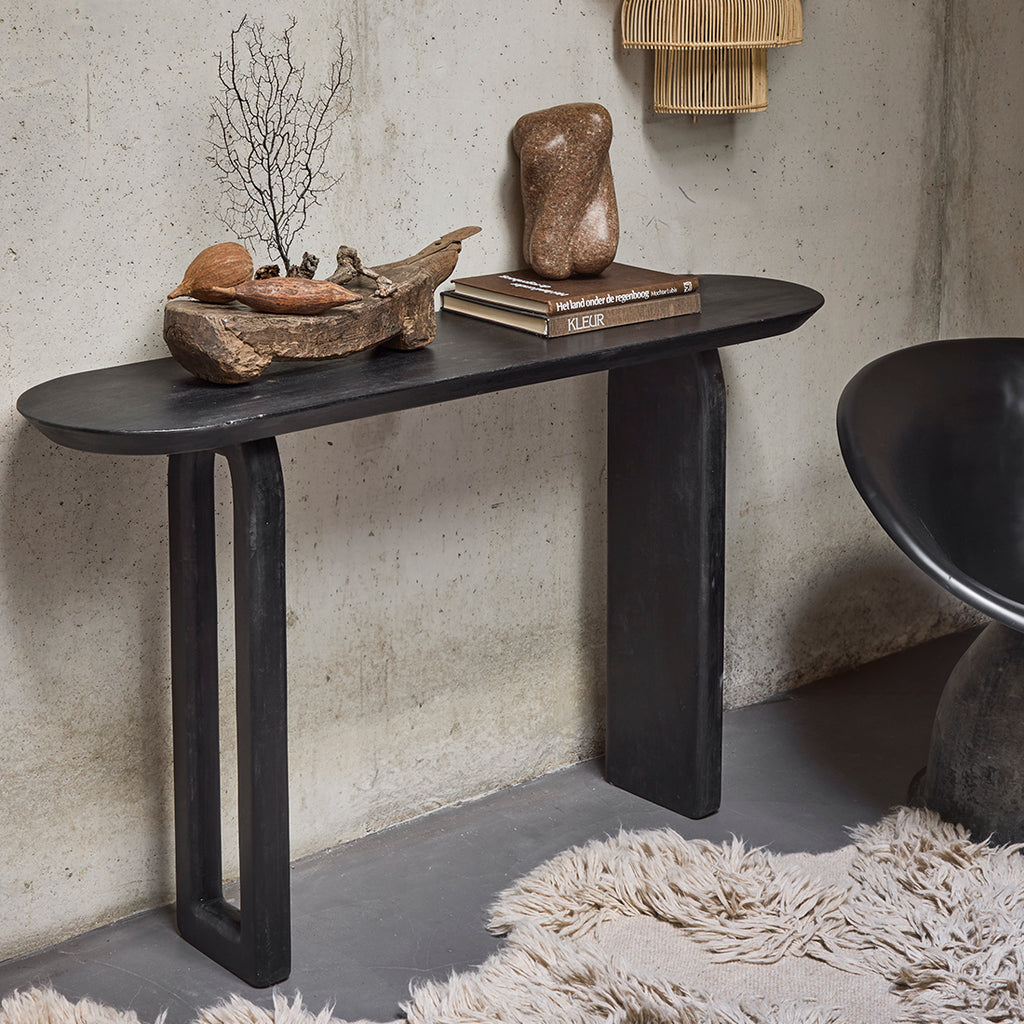 Bullnose mangohouten wandtafel zwart -140x35x80 cm