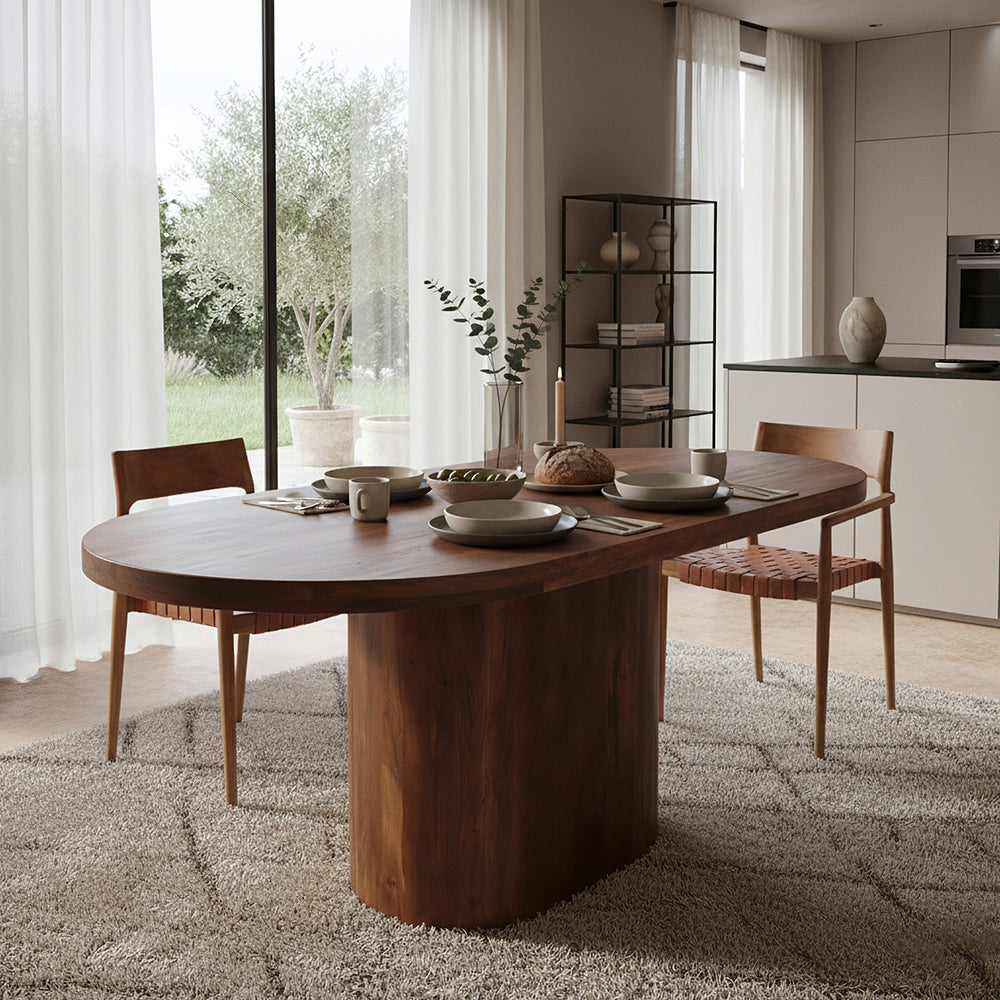 Bullnose Oblong Mango Wood Oval Dining Table - 240 cm