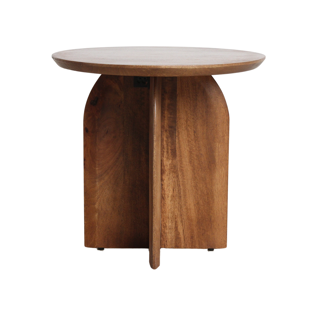 Bullnose mangohouten bijzettafel cross Ø 50 cm