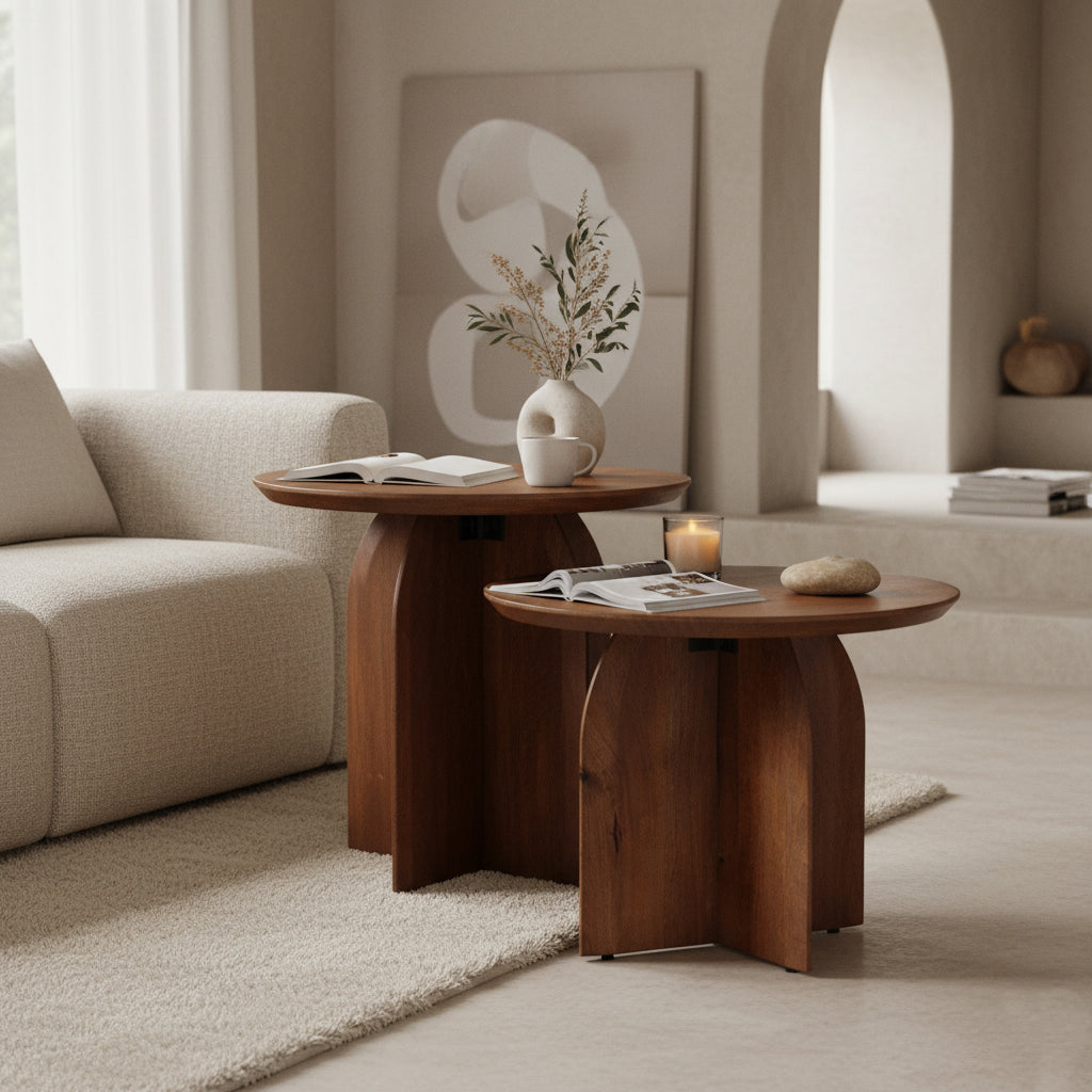 Bullnose mango wood side table cross Ø 55 cm