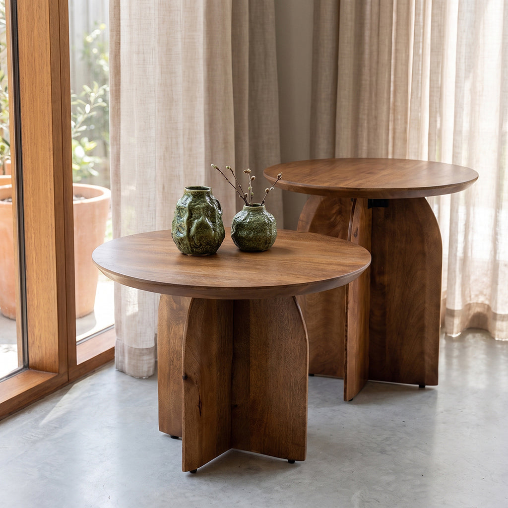 Bullnose mango wood side table cross Ø 55 cm