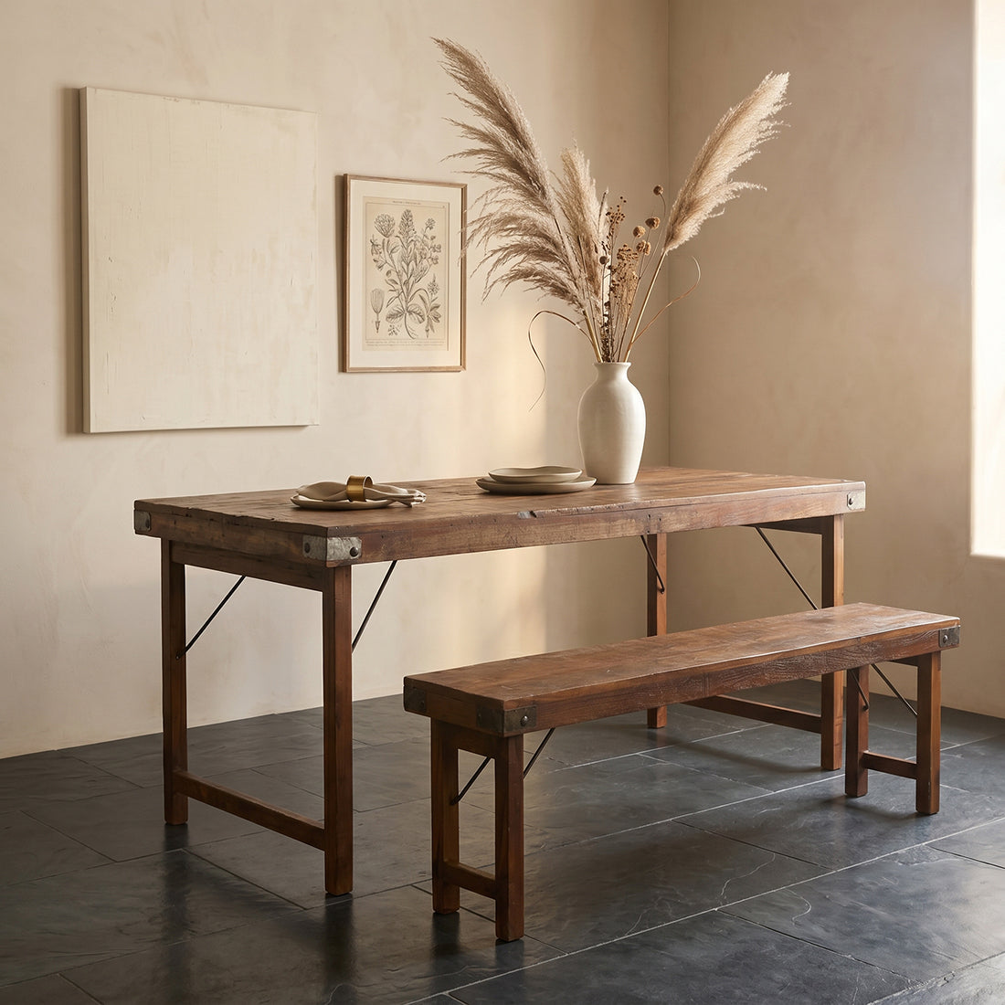 Foldable Vintage Dining Table - Reclaimed Wood - 165x75x76 cm
