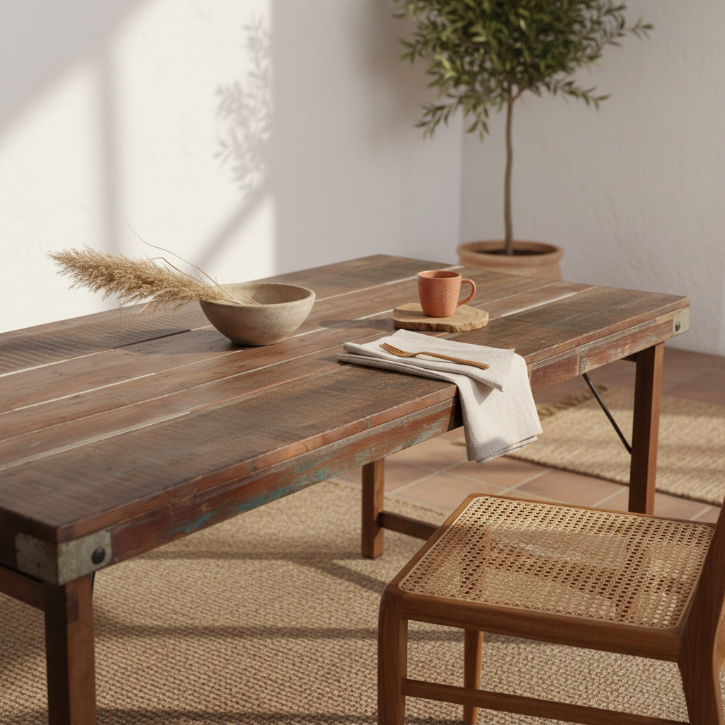 Inklapbare vintage eettafel - Gerecycled hout - 165x75x76 cm