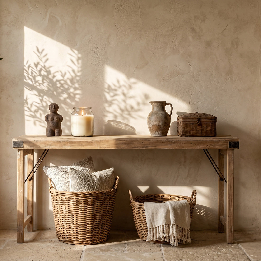 Foldable wooden console table Limewash - 170x40x76 cm
