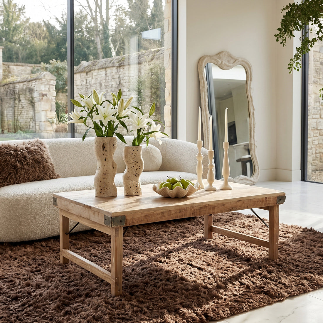 Limewash foldable coffee table - 120x75x45 cm