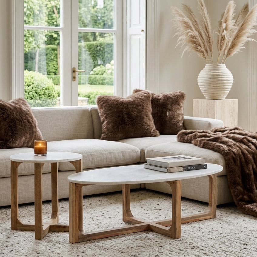 Marble side table round - white