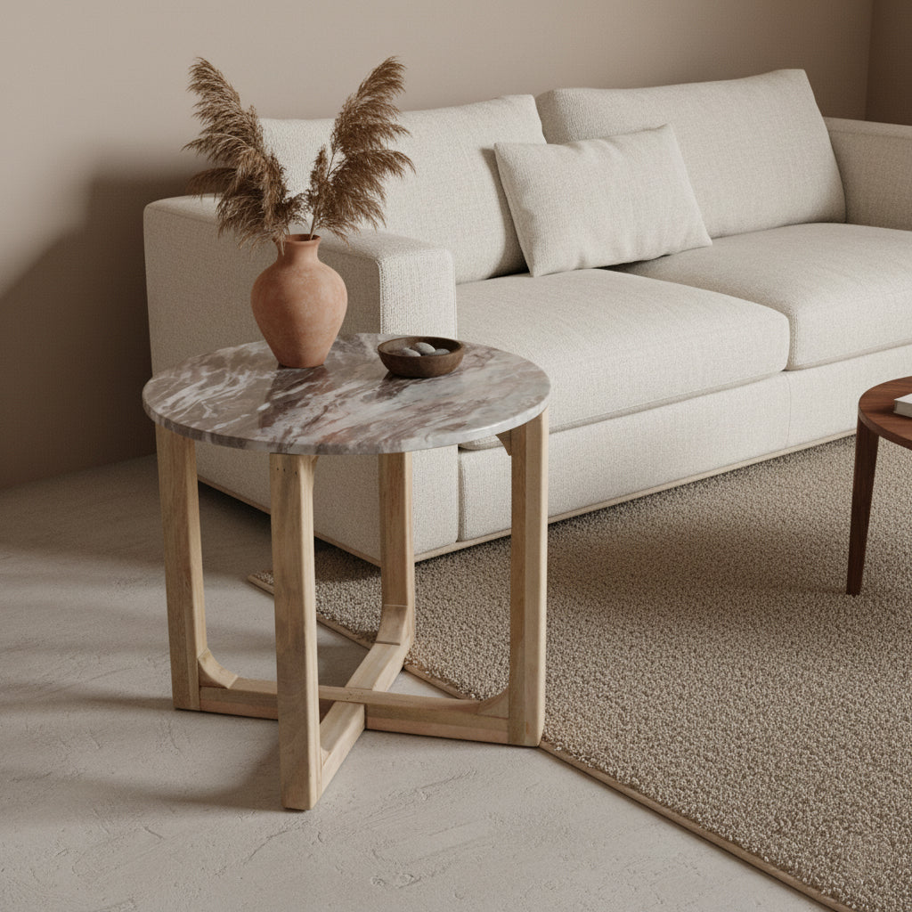 Round marble side table - fantasy brown
