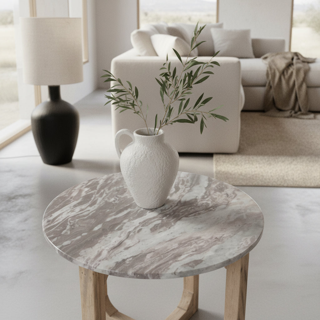 Round marble side table - fantasy brown