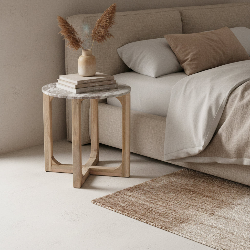 Round marble side table - fantasy brown