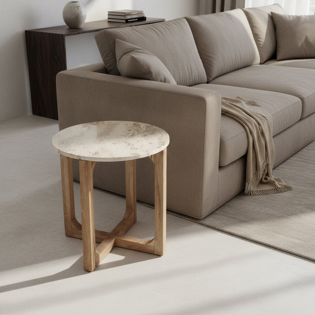 Marble Side Table Cream - 50x50x50 cm