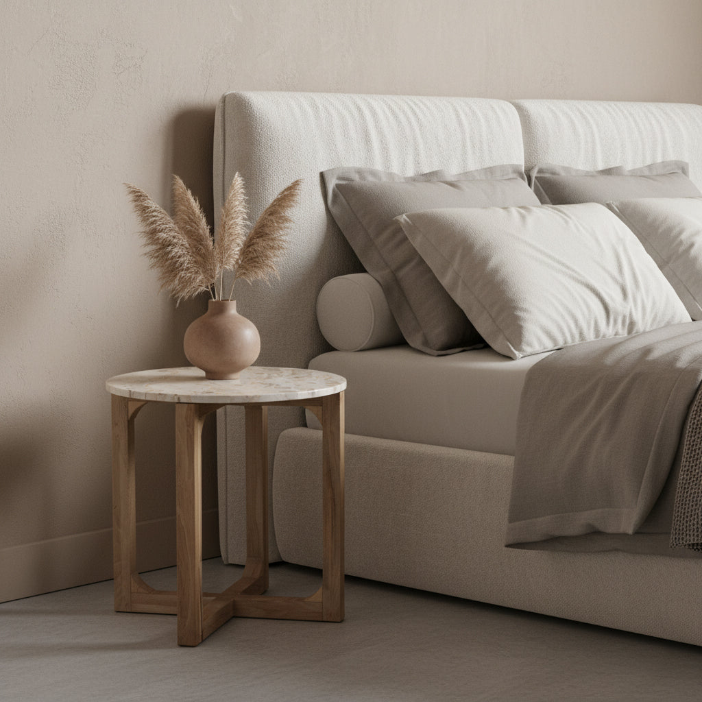 Marble Side Table Cream - 50x50x50 cm