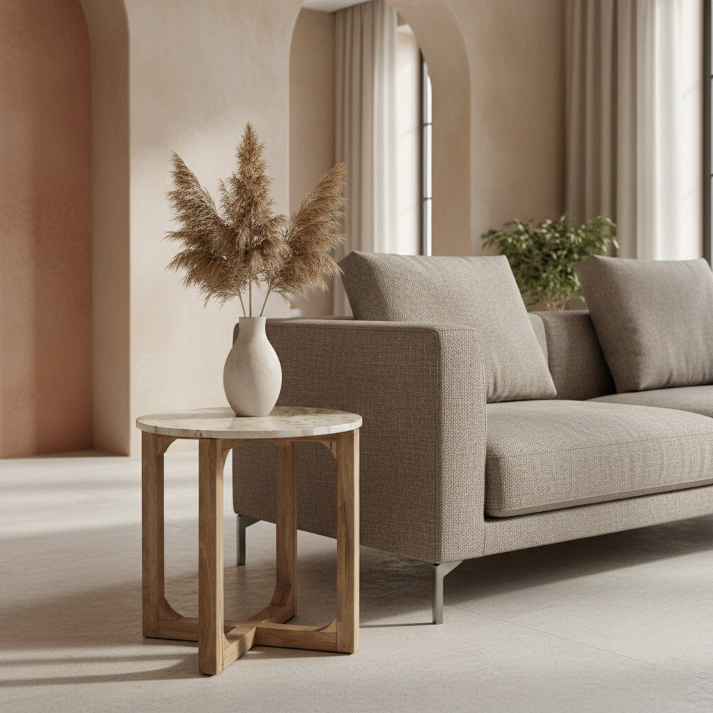 Marble Side Table Cream - 50x50x50 cm