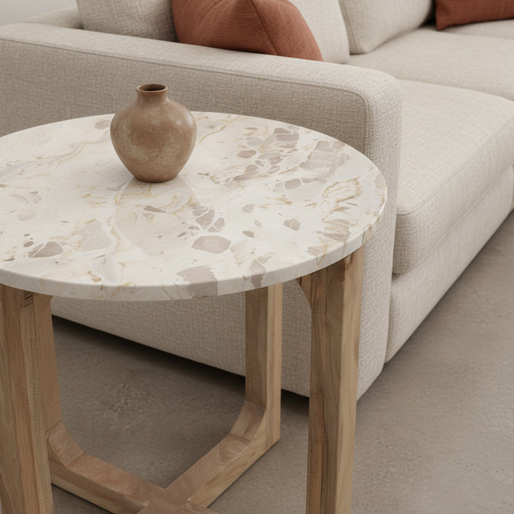 Marble Side Table Cream - 50x50x50 cm