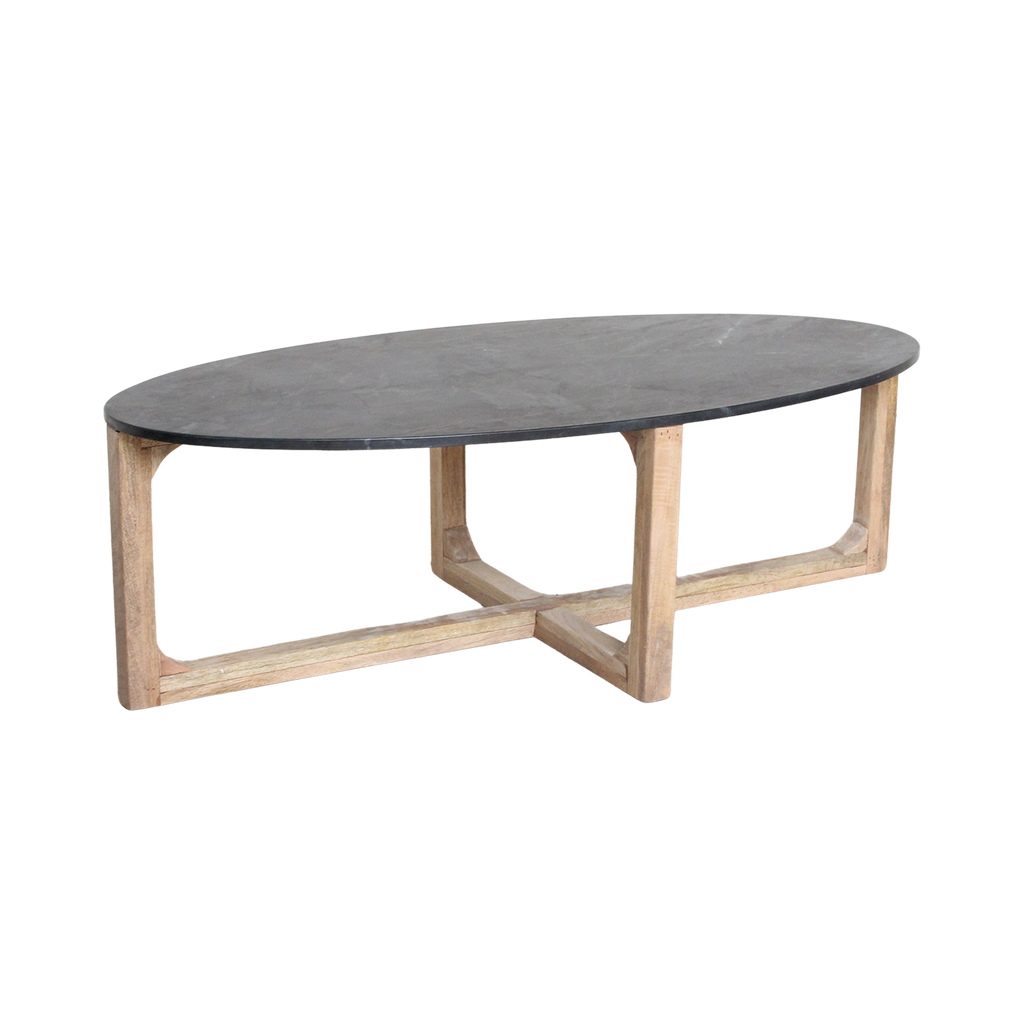Ovale marmeren salontafel - Zwart - 120x60x38 cm