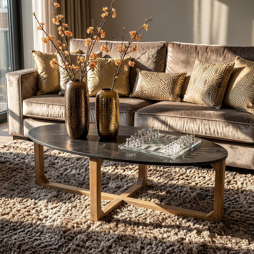 Ovale marmeren salontafel - Zwart - 120x60x38 cm - Noël Home