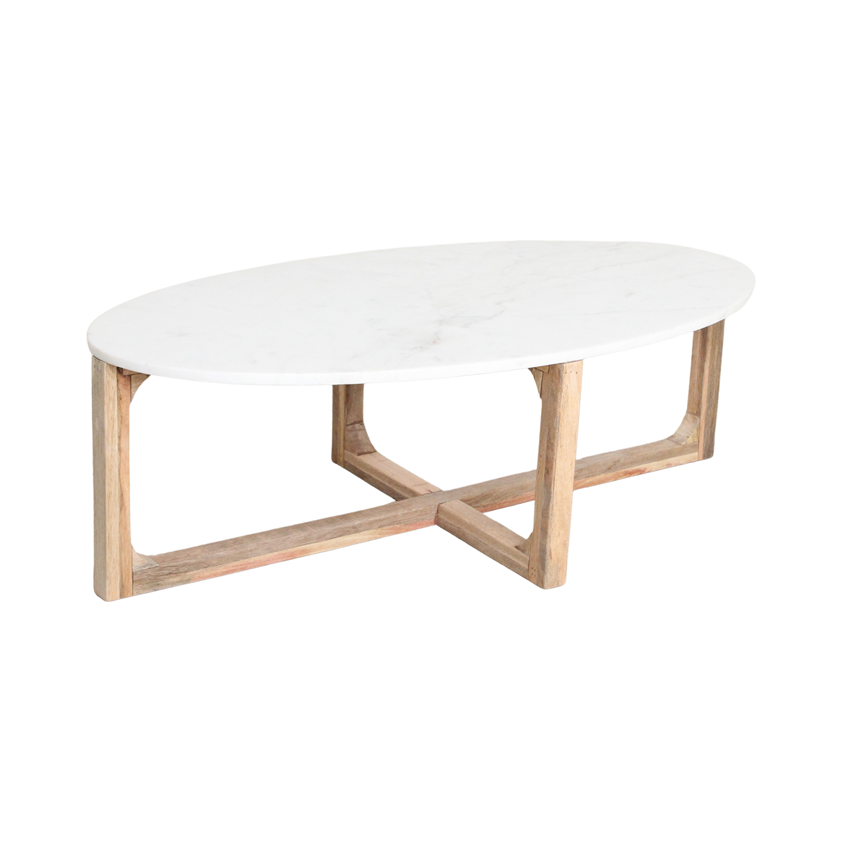 Oval Marble Coffee Table - White - 120x60x38 cm