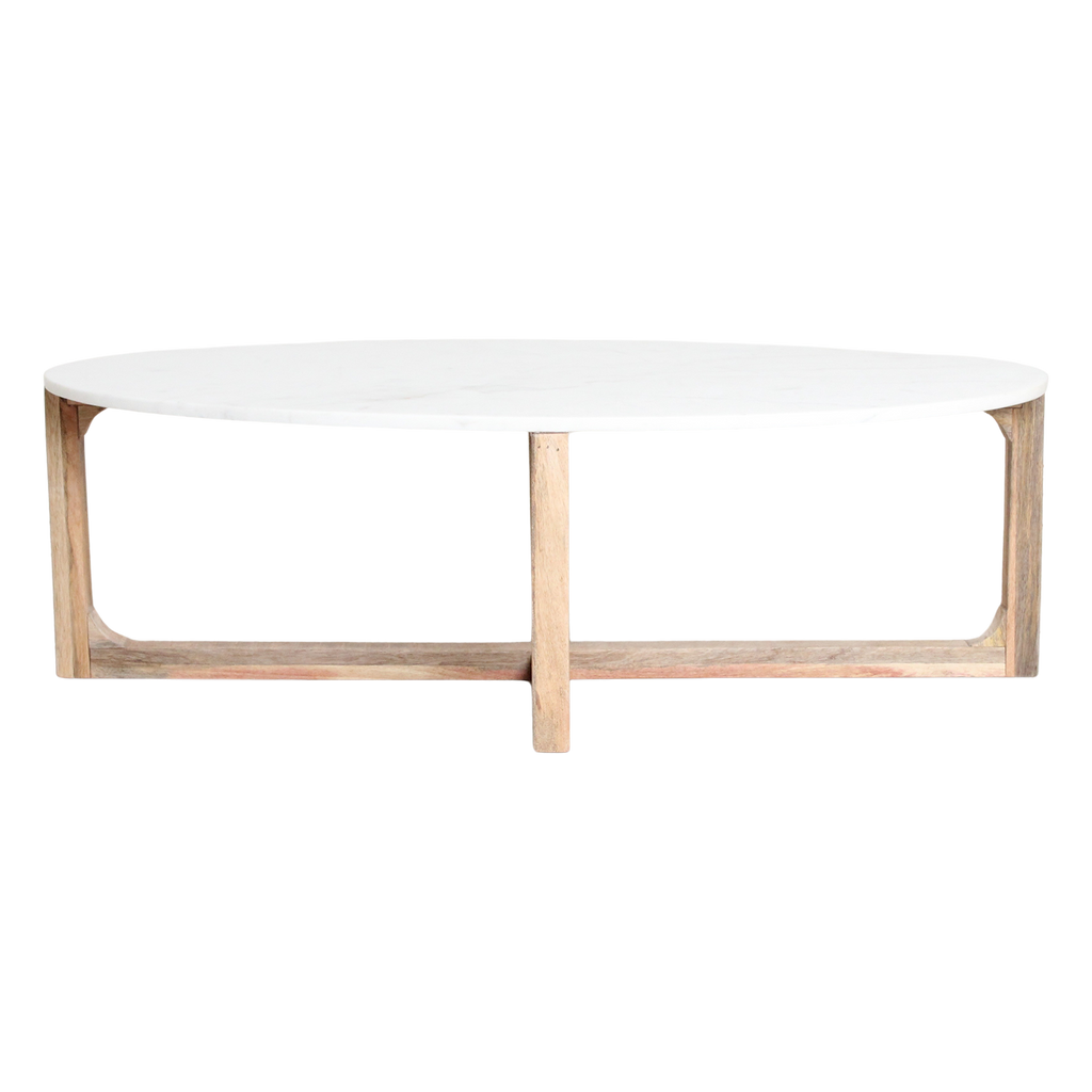 Ovaler Couchtisch aus Marmor - Weiß - 120x60x38 cm