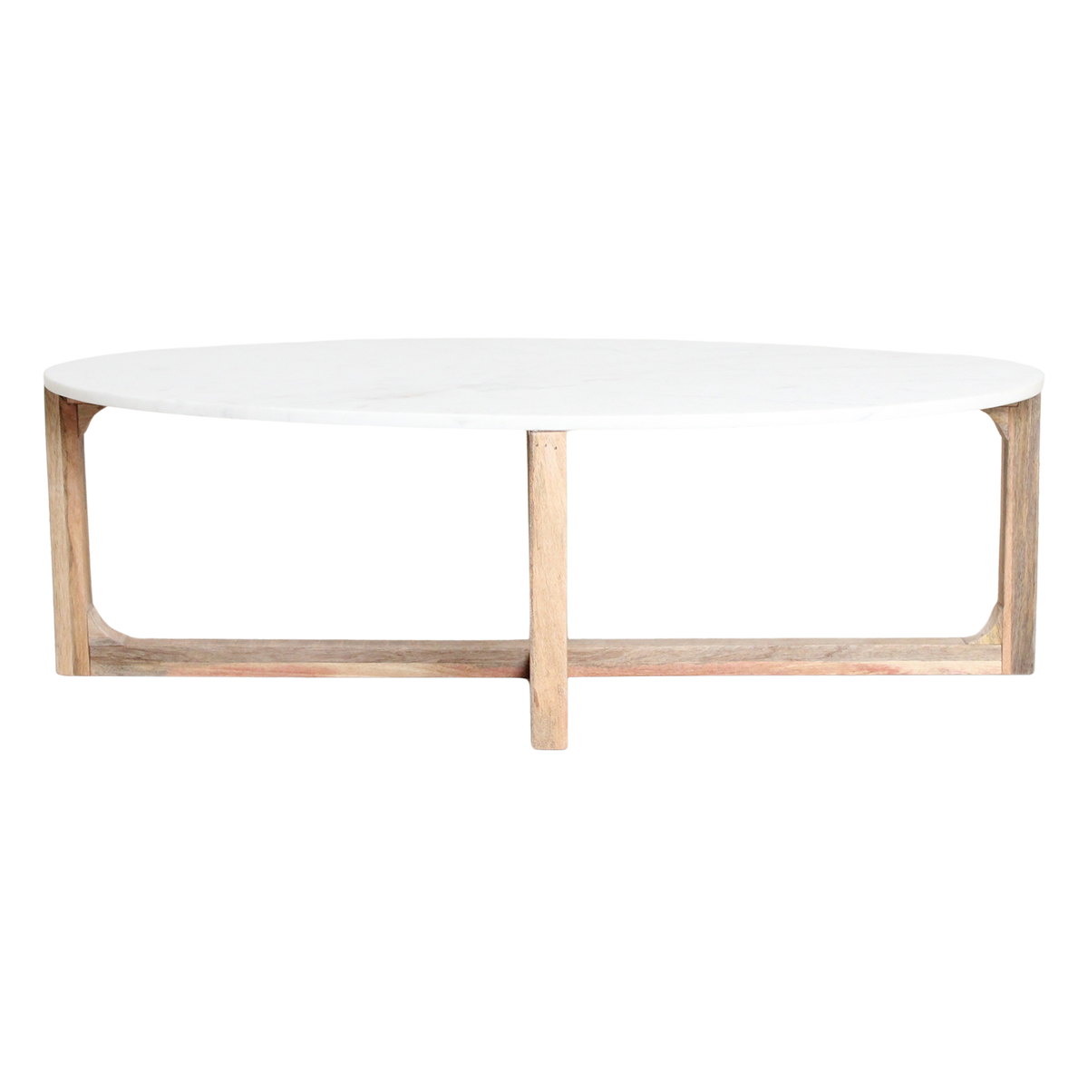 Ovaler Couchtisch aus Marmor - Weiß - 120x60x38 cm