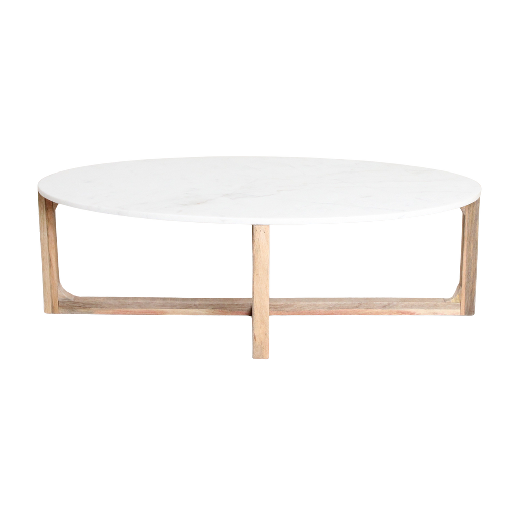 Ovaler Couchtisch aus Marmor - Weiß - 120x60x38 cm
