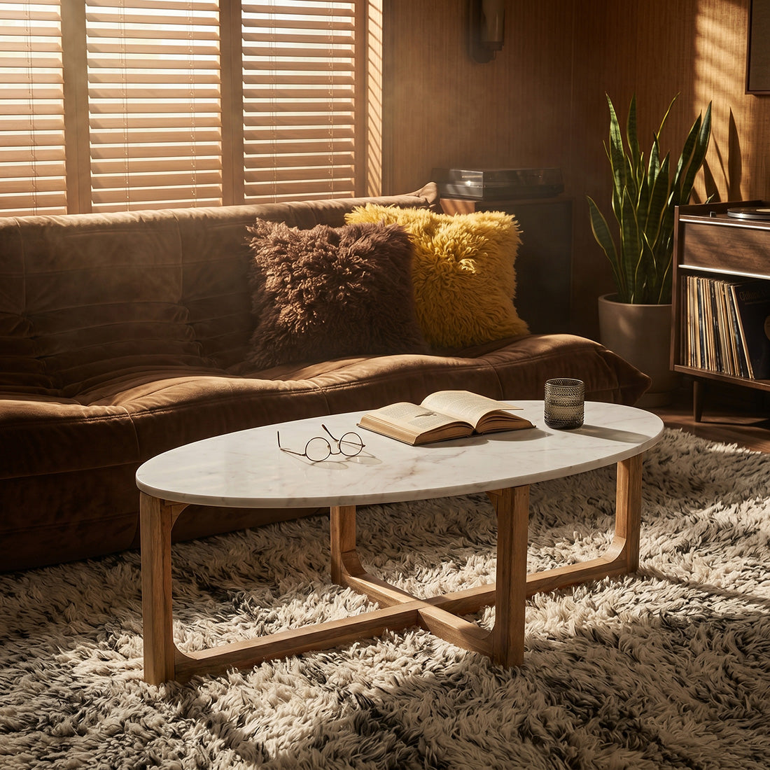 Ovale marmeren salontafel - Wit - 120x60x38 cm