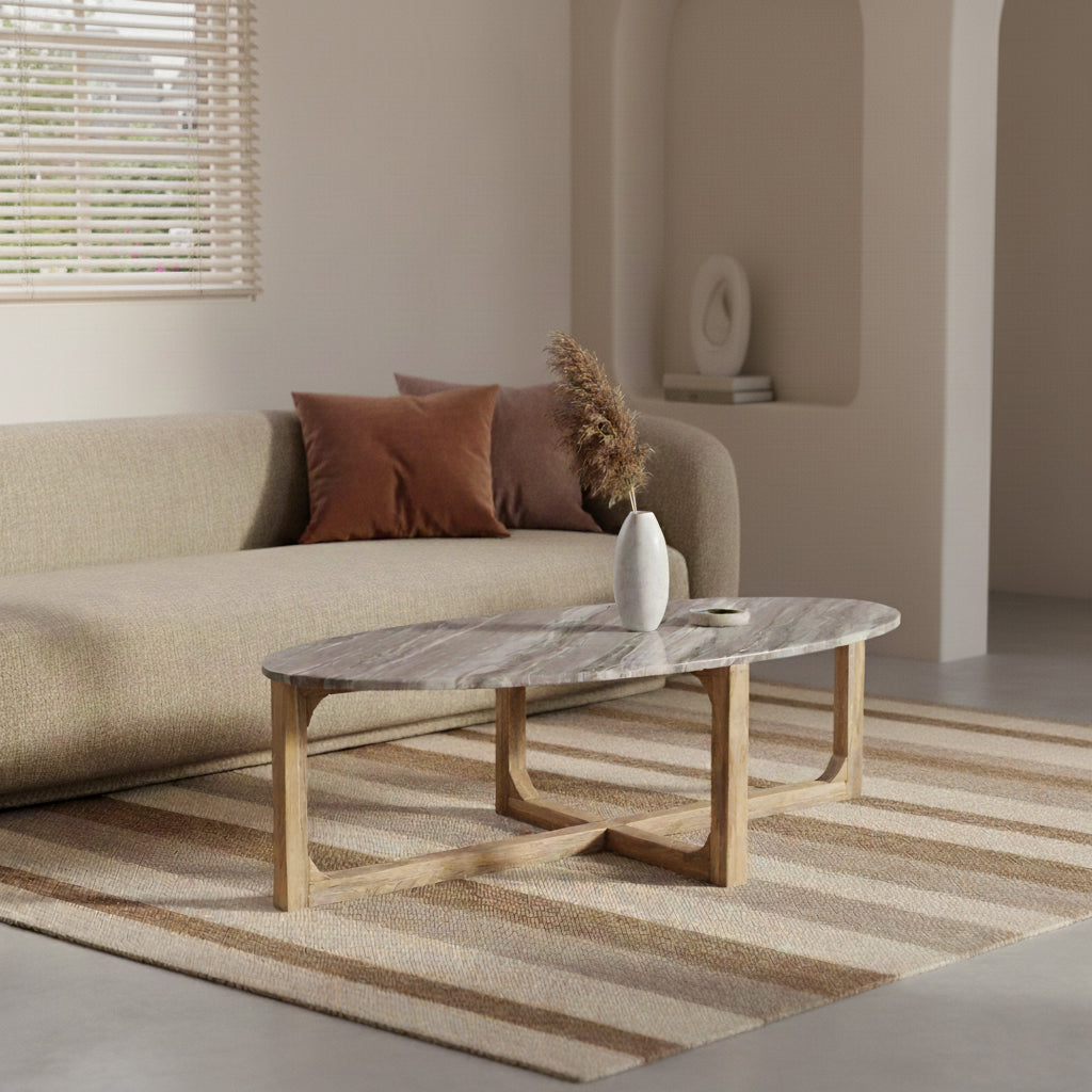 Ovale marmeren salontafel - Fantasy bruin - 120x60x38 cm
