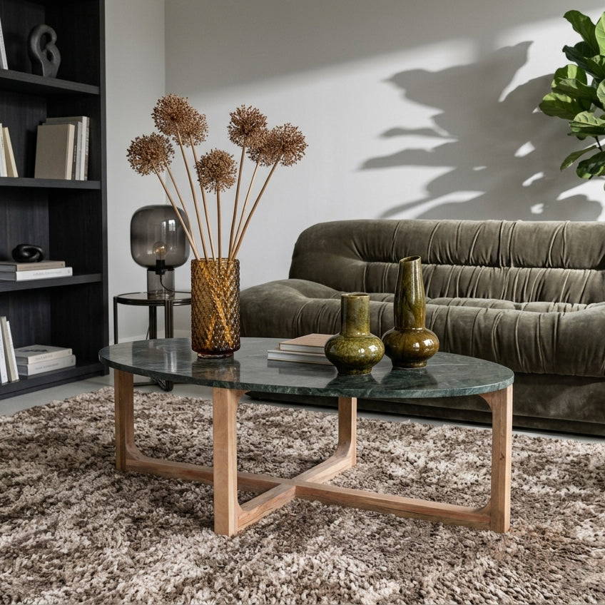 Oval marble coffee table - Green - 120x60x38 cm