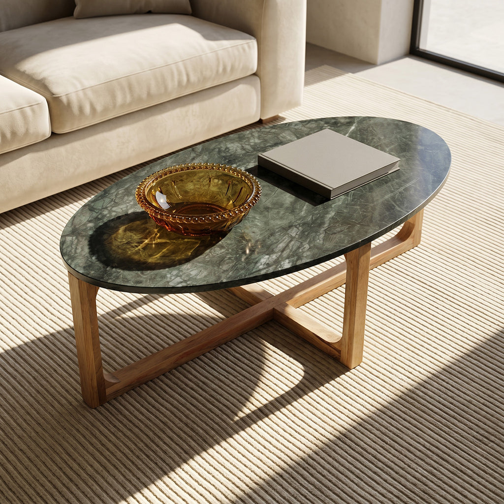 Oval marble coffee table - Green - 120x60x38 cm