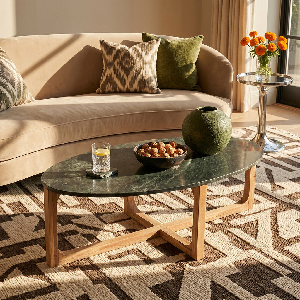 Oval marble coffee table - Green - 120x60x38 cm
